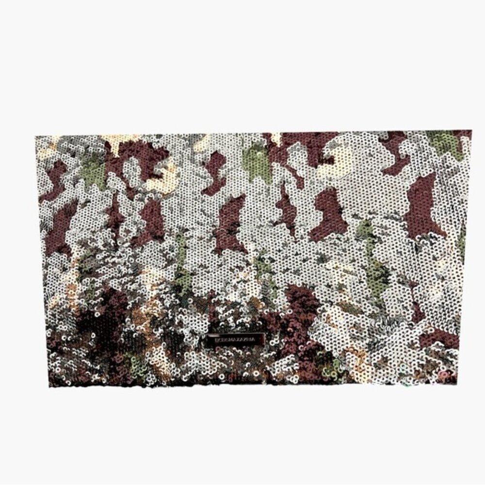 BCBGMAXAZRIA Sequin Camo Foldover Clutch Wallet Green Gold Brown Black Large NYE - Picture 5 of 9